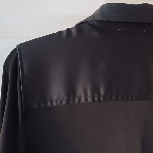 Calvin Klein Women's Button Down Black Blouse Long Sleeves Medium Pockets - Picture 5 of 8